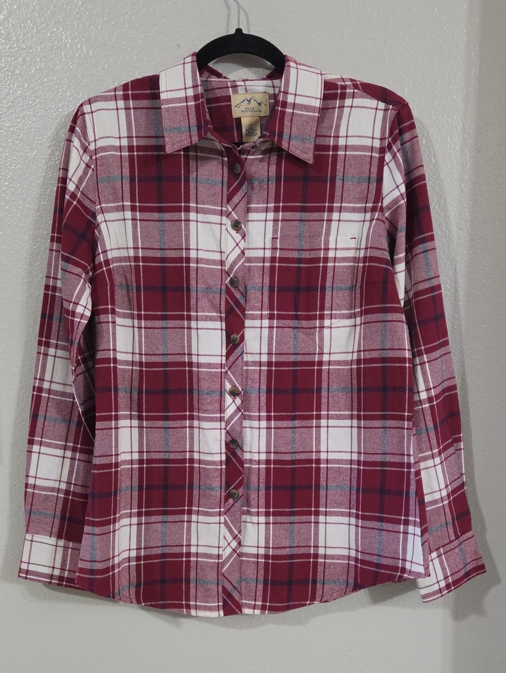 Women's Red Plaid Button-Up Shirt - Casual Long Sleeve